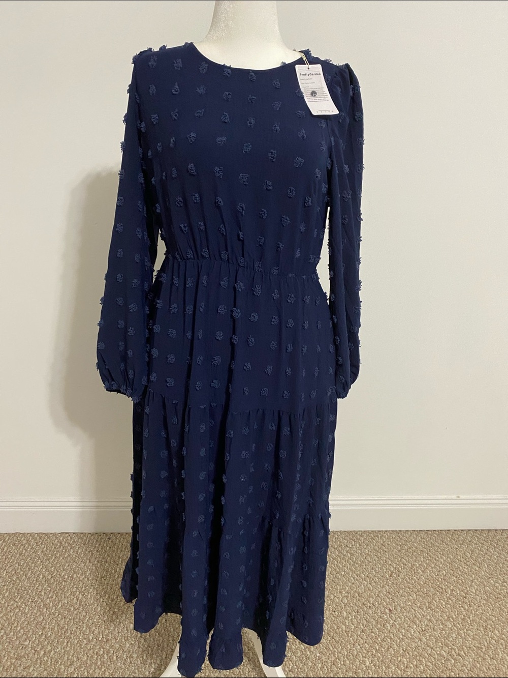 NWOT Long Sleeve Navy Clip Dot Dress